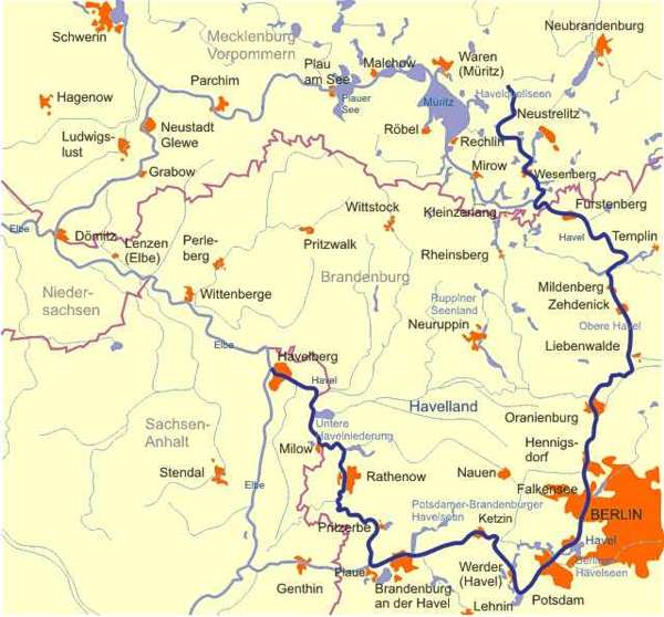 Revierkarte der Havel von der Quelle bis zur M�ndung